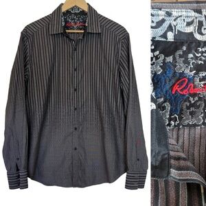 Robert Graham Grey Disappearing Long Sleeve Flip Cuff Button Down Shirt
